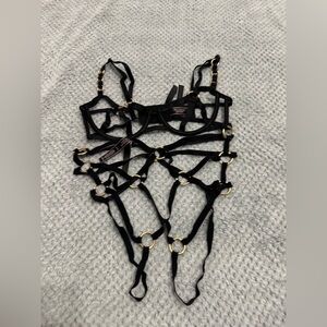 Victoria's Secret Black Harness with Gold Rings